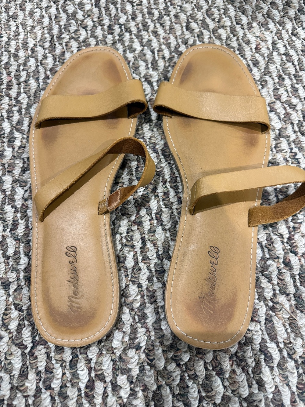 Madewell Tan Leather Double-Strap Slide Sandals